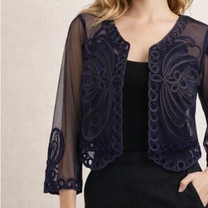 Mengliya Balero Mesh Cape Jacket Embroidered Black Medium